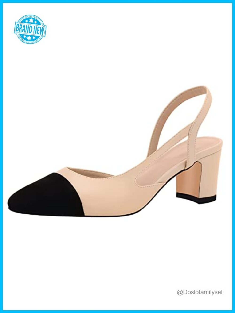 Women's Slingback Chunky Heel Round Toe Pumps with Elastic Ankle Strap